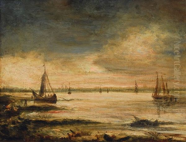 Fluslandschaft Mit Schiffen Im Mondlicht Oil Painting by Johan Barthold Jongkind