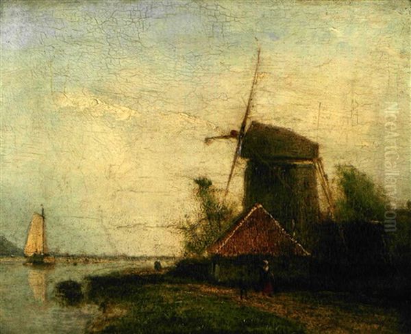 Moulin An Bord De Riviere Oil Painting by Johan Barthold Jongkind