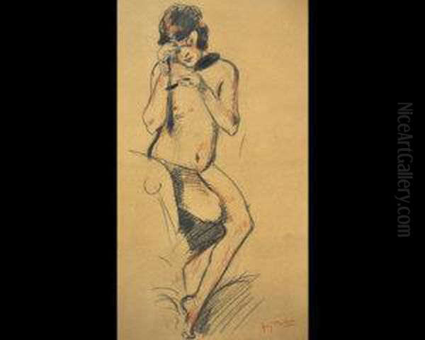 Female Nude Seated Full-length Oil Painting by Henry Bataille