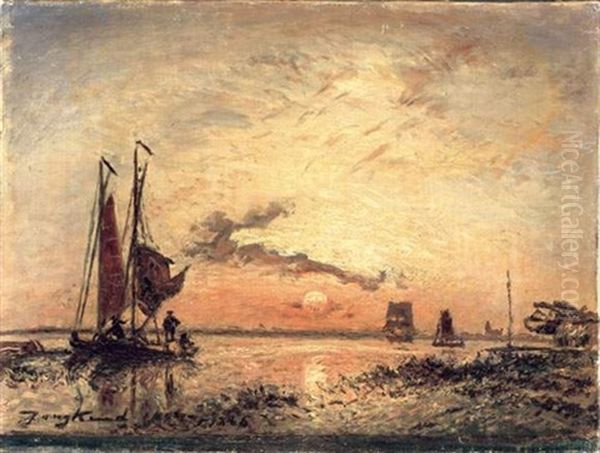 Soleil Couchant Sur L'escaut Oil Painting by Johan Barthold Jongkind