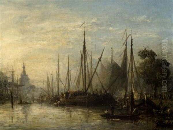 Le Port De Rotterdam Et Le Hoofdpoort Oil Painting by Johan Barthold Jongkind