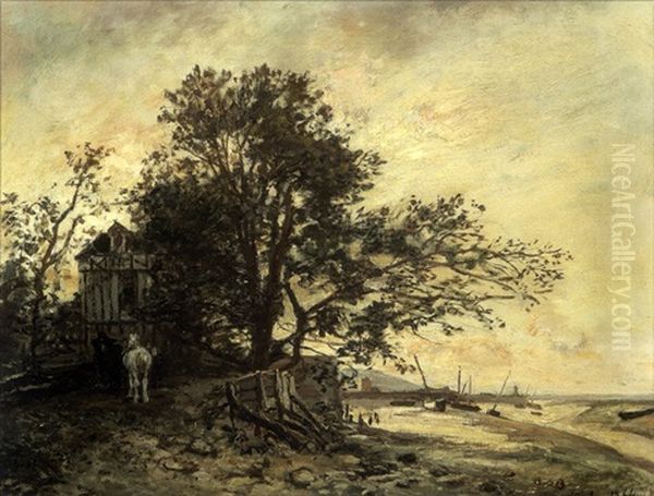 Le Poudreux, Pres De Honfleur, Maree Basse Oil Painting by Johan Barthold Jongkind