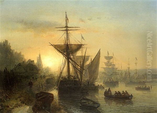 Voilier Dans Un Port, Hollande Oil Painting by Johan Barthold Jongkind