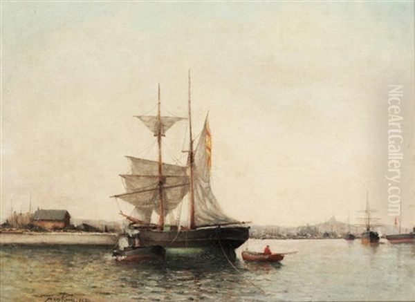 Le Port A Honfleur Oil Painting by Johan Barthold Jongkind