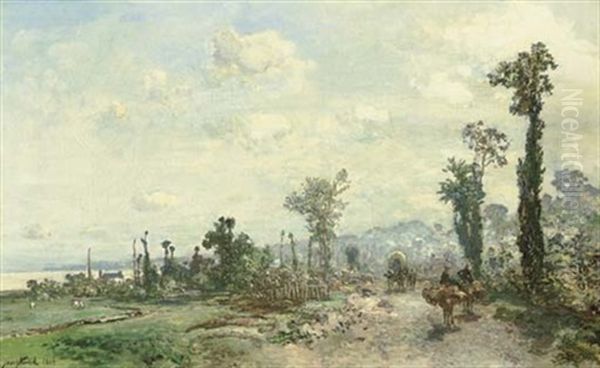 La Route De Saint Clair, Pres De Honfleur, Effet Du Matin Oil Painting by Johan Barthold Jongkind