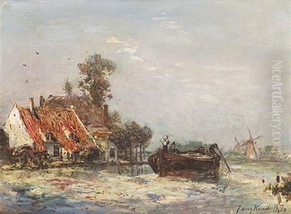 La Riviere Pres De Rotterdam Oil Painting by Johan Barthold Jongkind