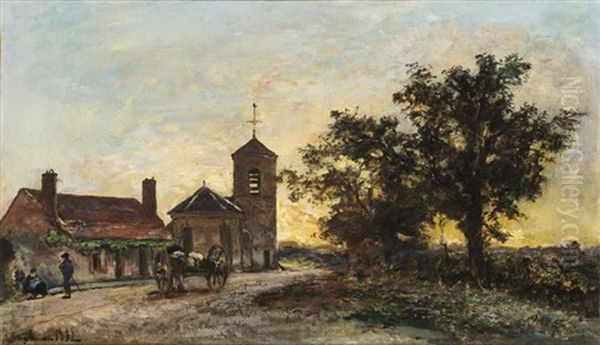 Eglise De Campagne Au Soleil Couchant En Nivernais Oil Painting by Johan Barthold Jongkind