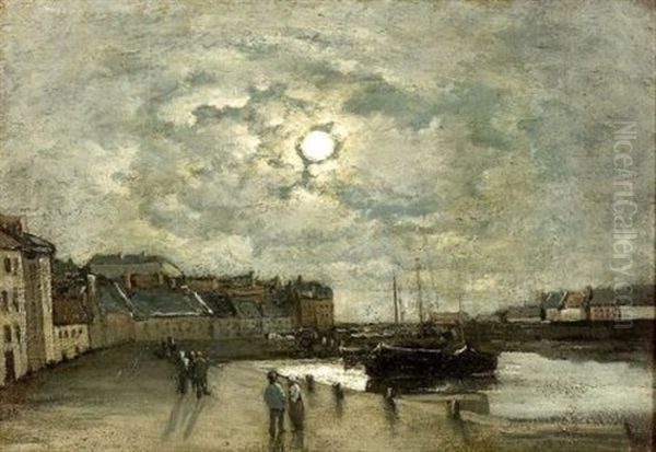 Harborside, Evening Oil Painting by Johan Barthold Jongkind