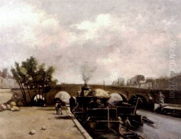 Continental Canal Landscape With Figures Oil Painting by Johan Barthold Jongkind