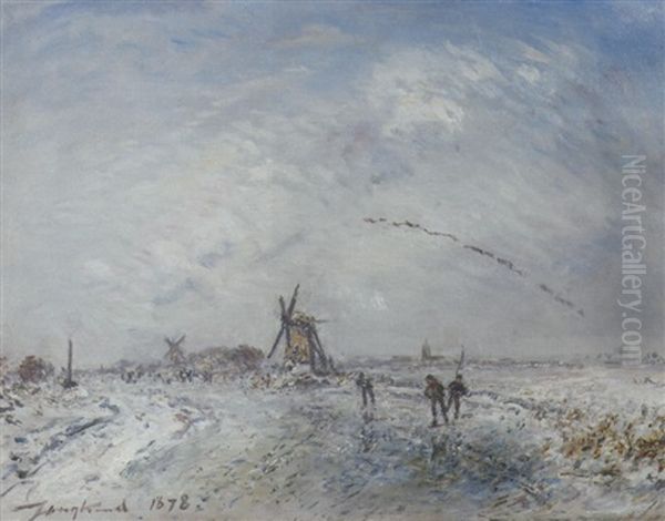 Scene D'hiver En Hollande Oil Painting by Johan Barthold Jongkind