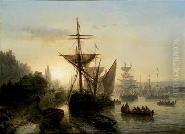 Voilier Dans Un Port, Hollande Oil Painting by Johan Barthold Jongkind