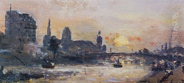 Coucher De Soleil Sur Le Fleuve Oil Painting by Johan Barthold Jongkind