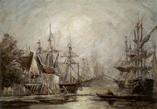 Segelschiffe Im Hafen Oil Painting by Johan Barthold Jongkind