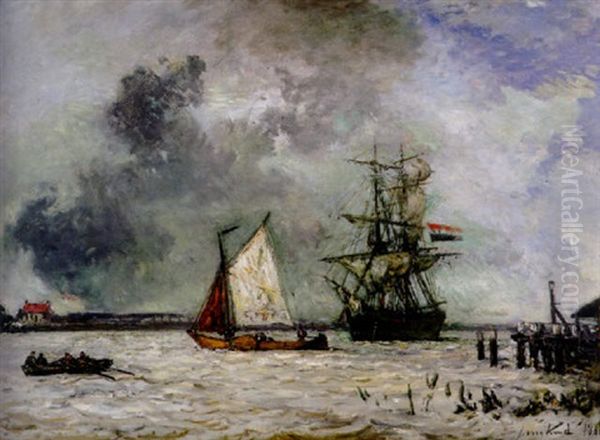 La Meuse A Dordrecht Oil Painting by Johan Barthold Jongkind