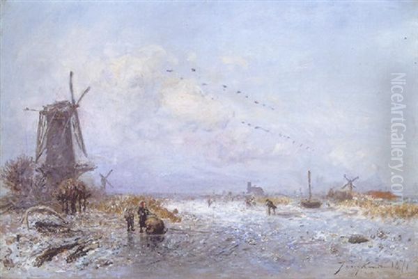 Scene D'hiver Oil Painting by Johan Barthold Jongkind