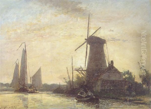 La Riviere Oil Painting by Johan Barthold Jongkind