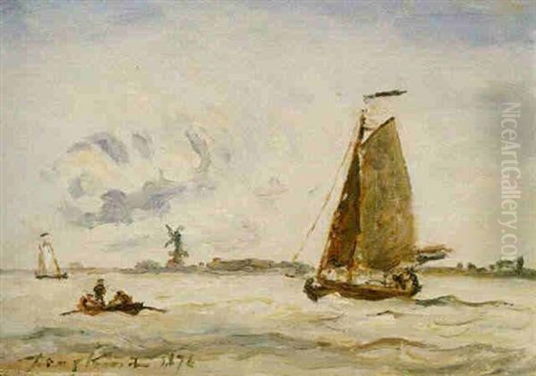 Voilier Sur La Meuse Pres De Dordrecht Oil Painting by Johan Barthold Jongkind