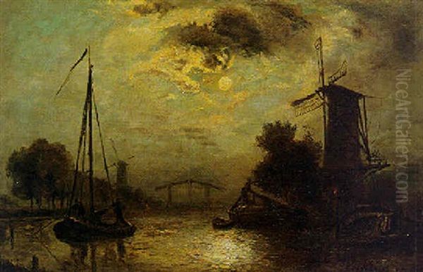 Moulin Au Clair De Lune Oil Painting by Johan Barthold Jongkind