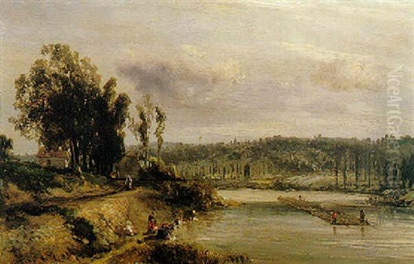 Laveuses Au Bord De La Riviere Oil Painting by Johan Barthold Jongkind