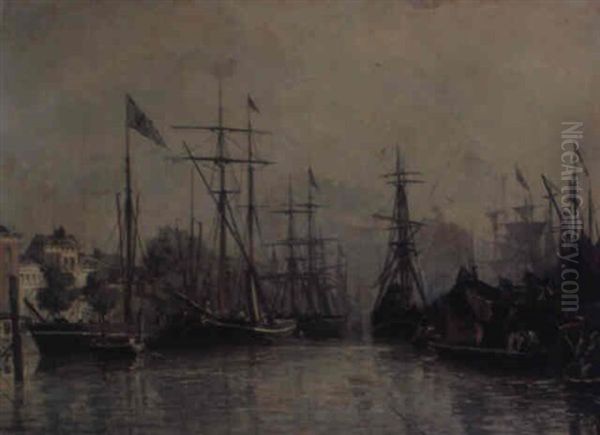 Rotterdam Harbour Oil Painting by Johan Barthold Jongkind