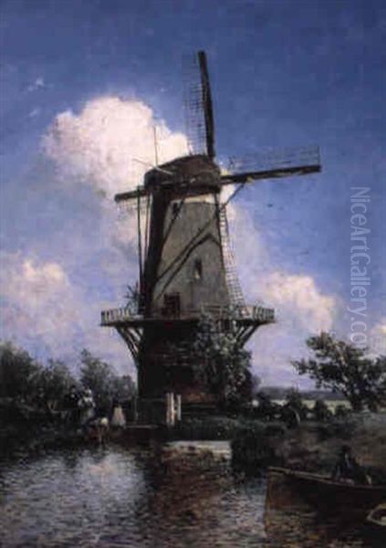 A Windmill Near Delft Oil Painting by Johan Barthold Jongkind