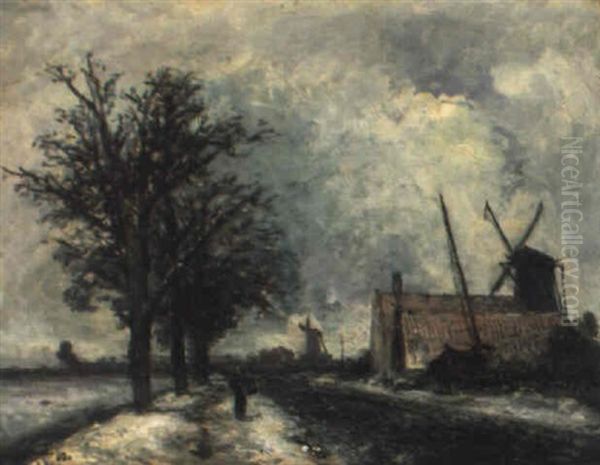 Canal Sous La Neige En Hollande Oil Painting by Johan Barthold Jongkind