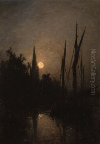 Bateau De Peche Au Clair De Lune Oil Painting by Johan Barthold Jongkind