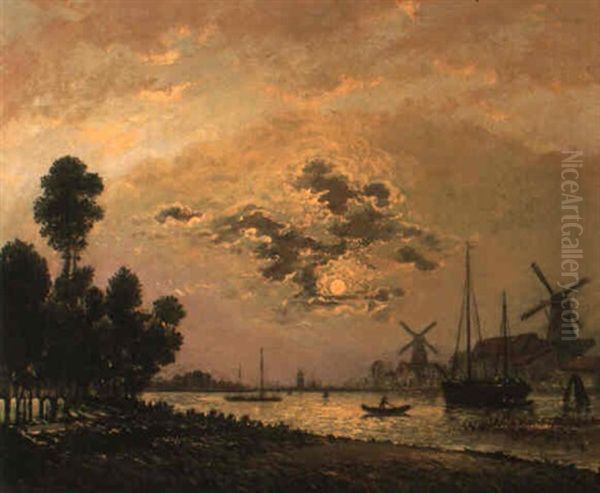 The Schie Near Rotterdam Oil Painting by Johan Barthold Jongkind