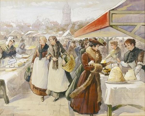 Markttag In Flandern. Oil Painting by Willem Bataille