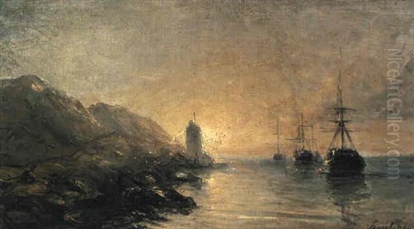 Coucher De Soleil Sur La Mer Oil Painting by Johan Barthold Jongkind