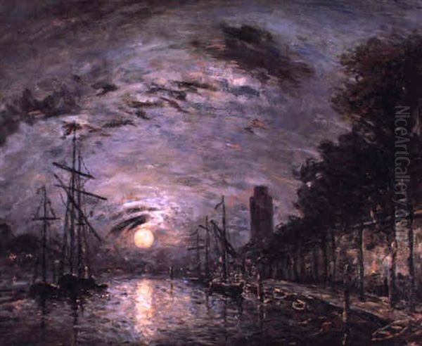 Moonlit Canal Oil Painting by Johan Barthold Jongkind