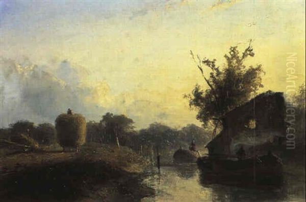 Bord De Canal, L'ete Oil Painting by Johan Barthold Jongkind