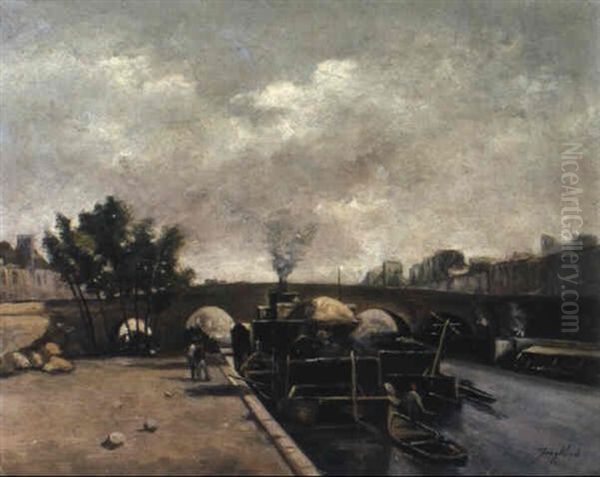 La Seine En Avant Du Pont St.-paul Oil Painting by Johan Barthold Jongkind