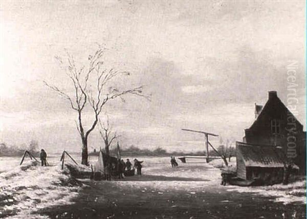 Winter Landscape With Figures Oil Painting by Johan Barthold Jongkind