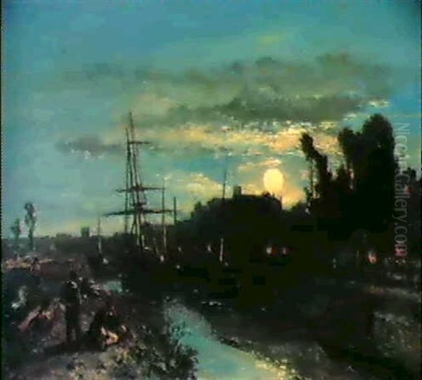 Port Au Clair De Lune Oil Painting by Johan Barthold Jongkind