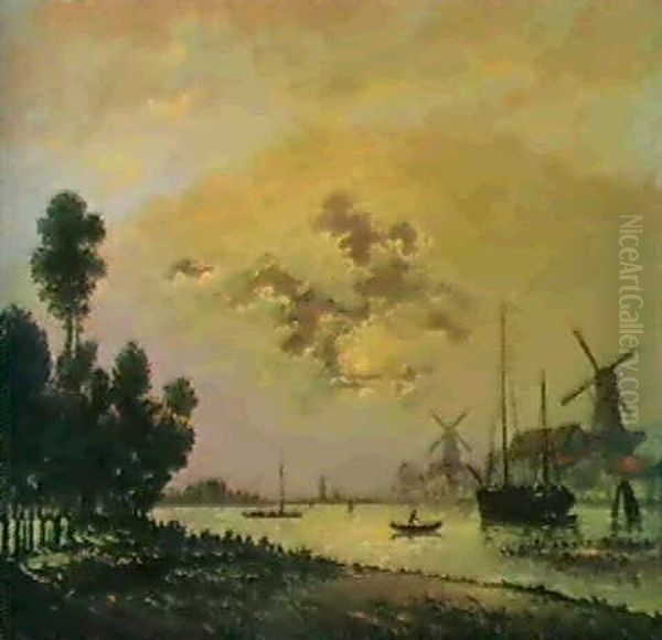 The Schie Near Rotterdam Oil Painting by Johan Barthold Jongkind