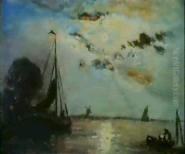 Clair De Lune En Hollande Oil Painting by Johan Barthold Jongkind