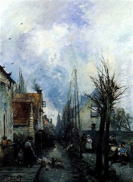 Delft, Scene De Rue Oil Painting by Johan Barthold Jongkind