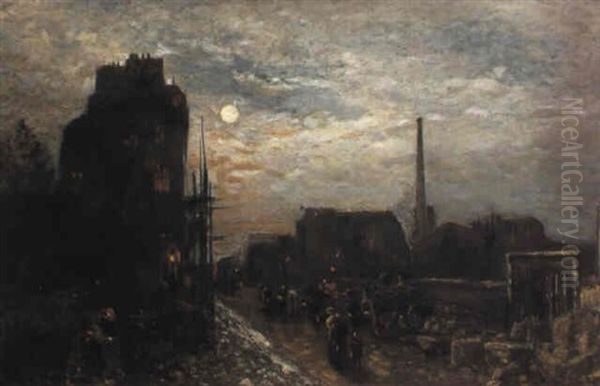 Clair De Lune A Paris Oil Painting by Johan Barthold Jongkind