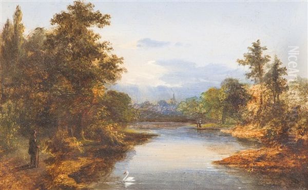 Fluslandschaft Mit Spazierganger Oil Painting by Leendert Jonker