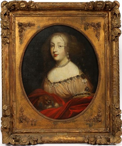 Portrait Of A Woman Holding A Dog Oil Painting by Cornelis Jonson Van Ceulen