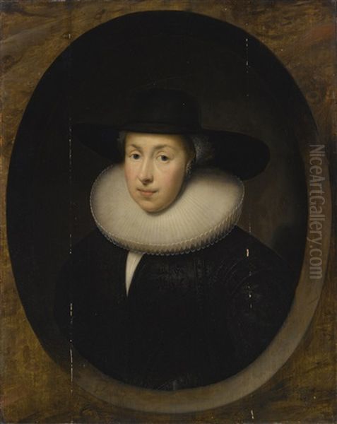 Portrait Of A Lady, Half Length Oil Painting by Cornelis Jonson Van Ceulen