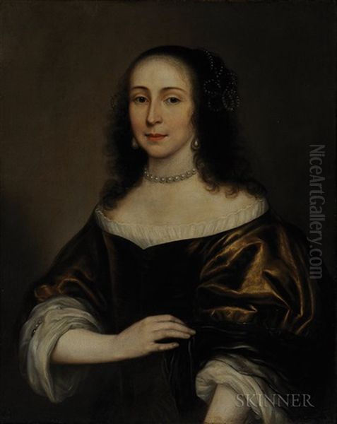 Woman In Brown Adorned With Pearls Oil Painting by Cornelis Jonson Van Ceulen