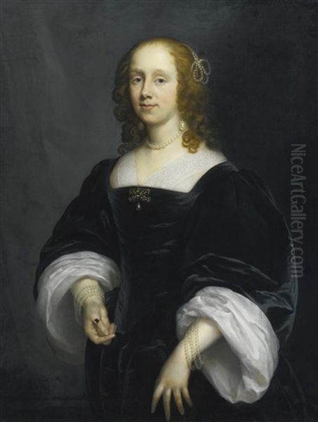 Portrait Of A Lady In Black Oil Painting by Cornelis Jonson Van Ceulen