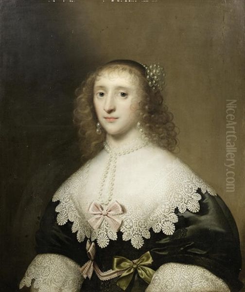 Portrait Of A Lady, Traditionally Identified As Anne, Countess Of Bedford Oil Painting by Cornelis Jonson Van Ceulen