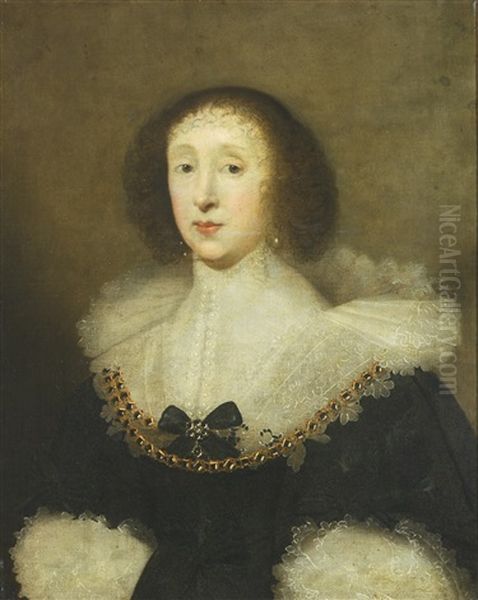 Portrait Of Carew Gorges, Wife Of John Crewe (1626 - 1684) Oil Painting by Cornelis Jonson Van Ceulen