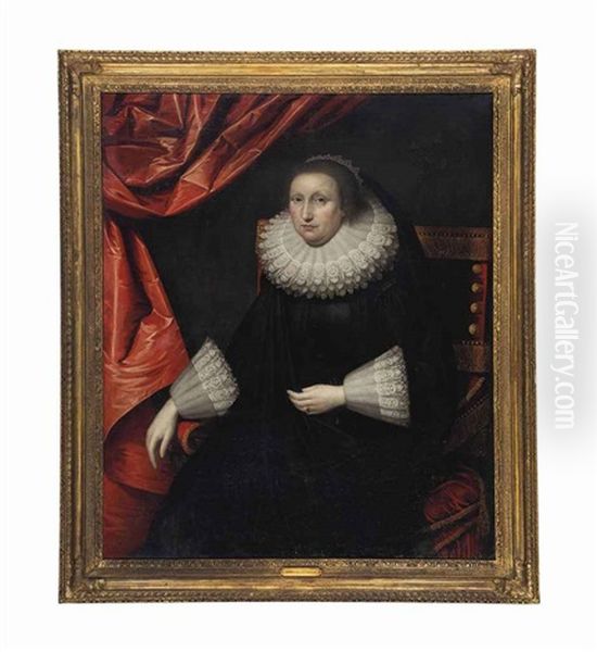 Portrait Of A Lady, Three-quarter-length, In A Black Dress Oil Painting by Cornelis Jonson Van Ceulen