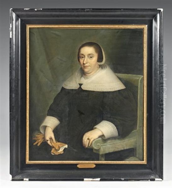 Portrait De Femme Assise Aux Gants Jaunes Oil Painting by Cornelis Jonson Van Ceulen