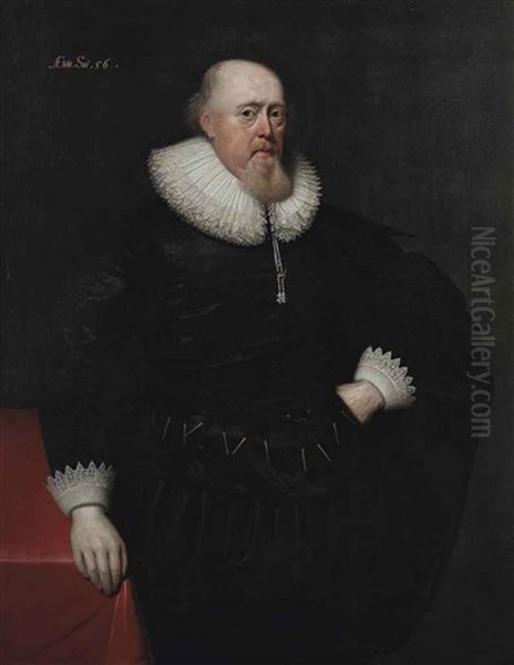 Portrait Of A Gentleman, Probably Sir Theodore Turquet De Mayerne (1573-1654), Three-quarter-length, In A Black Coat With A Lace Ruff... Oil Painting by Cornelis Jonson Van Ceulen