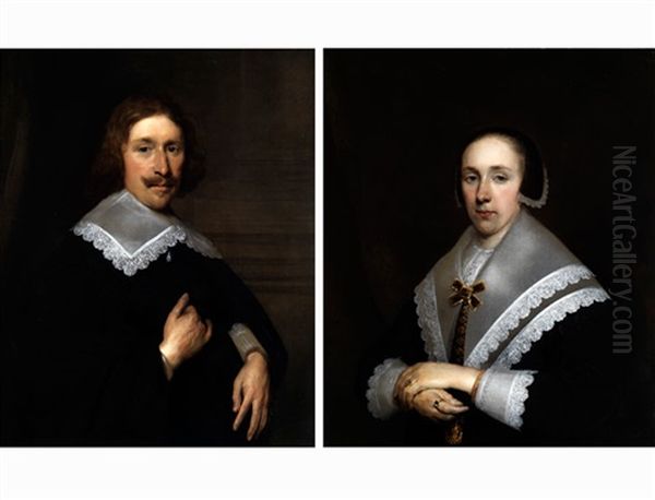 Bildnis Eines Herren (+ Bildnis Einer Dame; Pair) Oil Painting by Cornelis Jonson Van Ceulen